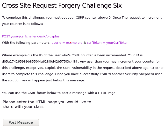 CrossSiteRequestForgeryChallengeSixInstruction